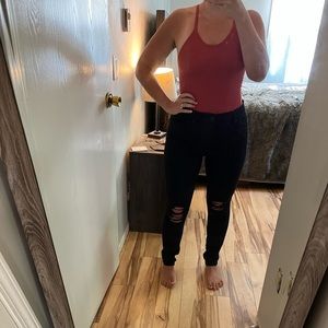 Express High Waisted Black Ripped Jean